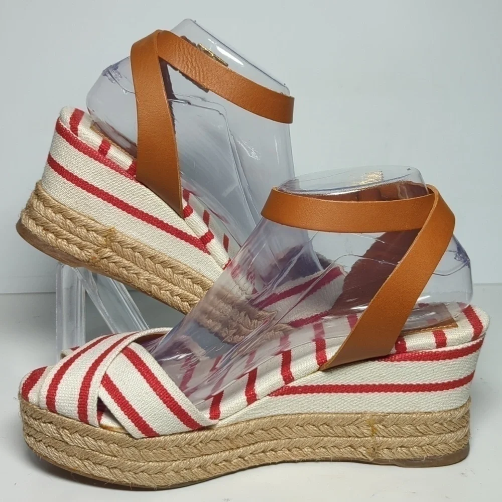 Tory Burch Karissa canvas wedge espadrille platform sandals womans size 9